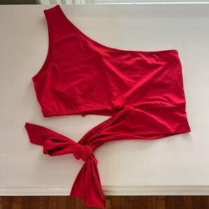 Red One-Shoulder Crop Top with Tie Detail